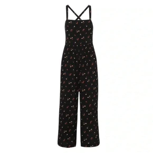 MADEWELL | Black Cottagecore Toss Smocked Cropped Wide Leg Jumpsuit Size 2 - Picture 4 of 8